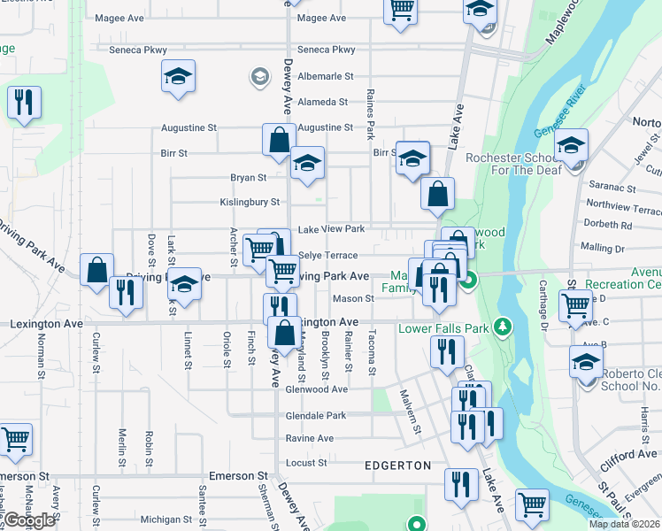 map of restaurants, bars, coffee shops, grocery stores, and more near in Rochester