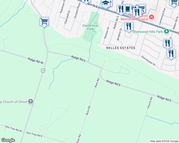 map of restaurants, bars, coffee shops, grocery stores, and more near 86 Ridge Road East in Grimsby