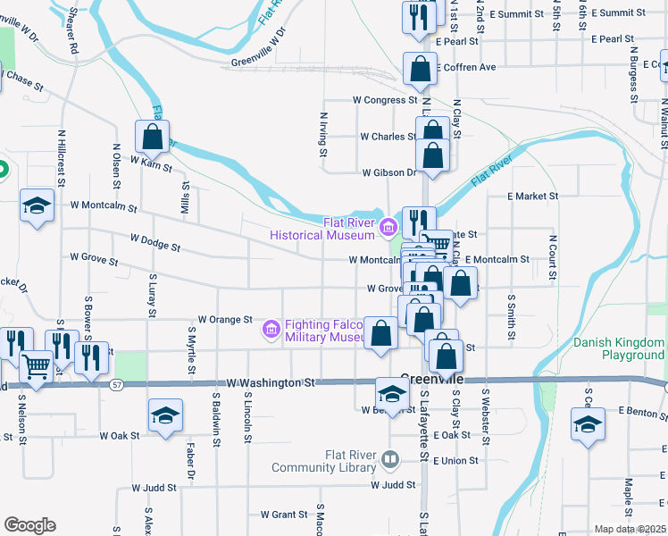 map of restaurants, bars, coffee shops, grocery stores, and more near 312 West Montcalm Street in Greenville