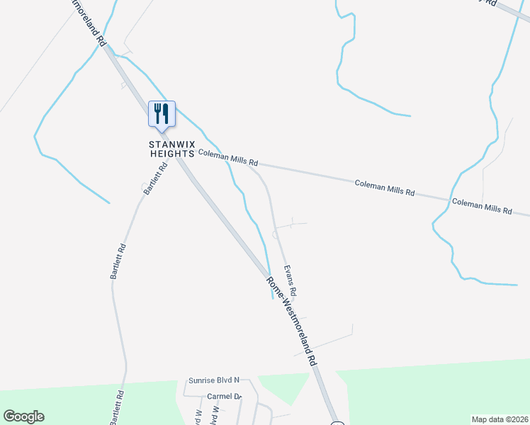 map of restaurants, bars, coffee shops, grocery stores, and more near 6569-6609 Evans Road in Rome