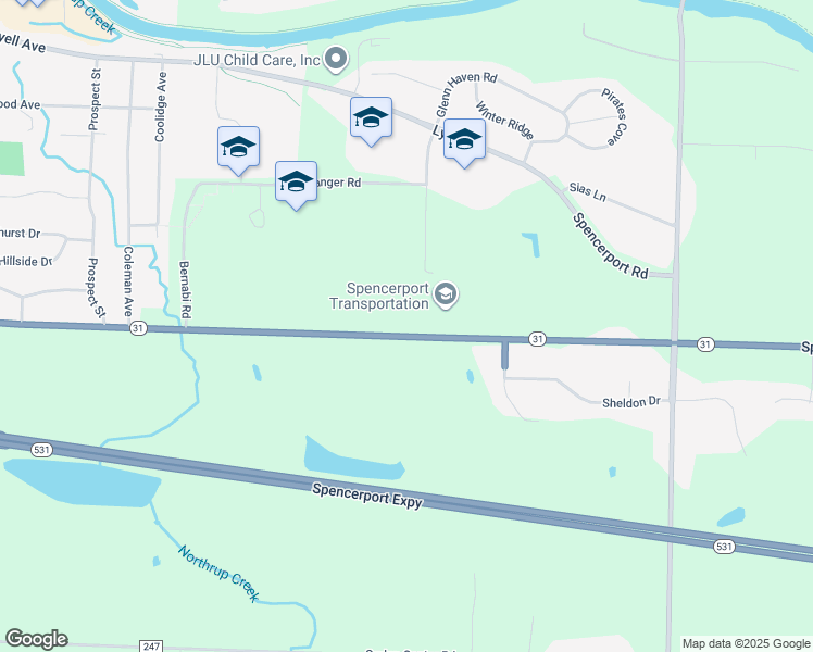 map of restaurants, bars, coffee shops, grocery stores, and more near 2716 Nichols Street in Spencerport
