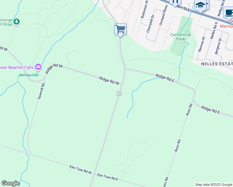 map of restaurants, bars, coffee shops, grocery stores, and more near 112 Mountain Road in Grimsby