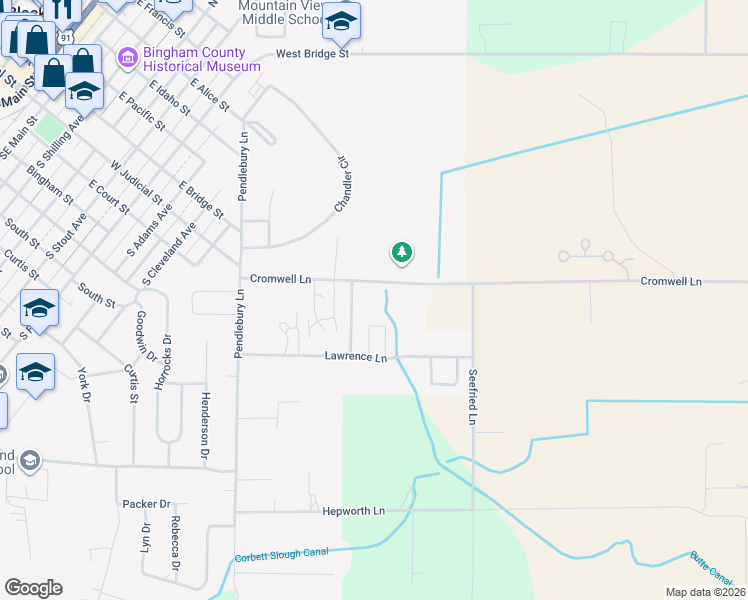 map of restaurants, bars, coffee shops, grocery stores, and more near 2010 Cromwell Lane in Blackfoot