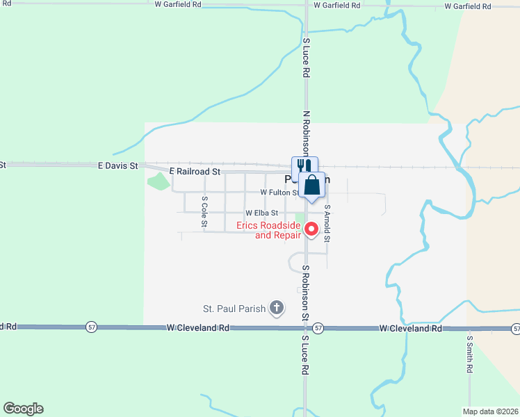 map of restaurants, bars, coffee shops, grocery stores, and more near 304 West Elba Street in Perrinton