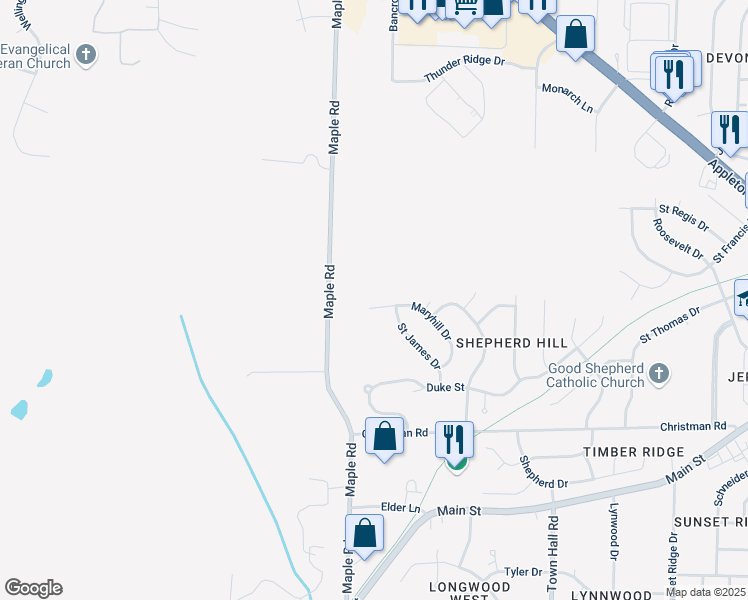 map of restaurants, bars, coffee shops, grocery stores, and more near N90W18648 Maryhill Drive in Menomonee Falls