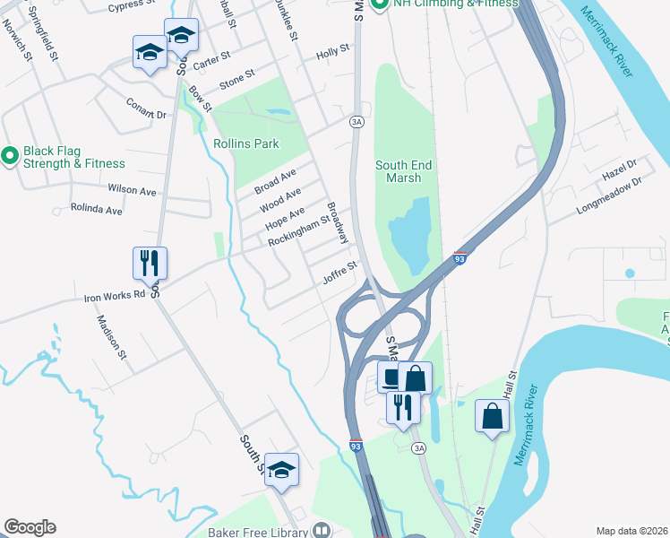 map of restaurants, bars, coffee shops, grocery stores, and more near 13 Wiggin Street in Concord