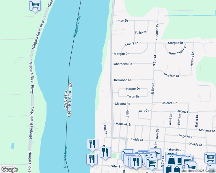 map of restaurants, bars, coffee shops, grocery stores, and more near 4760 Lower River Road in Lewiston