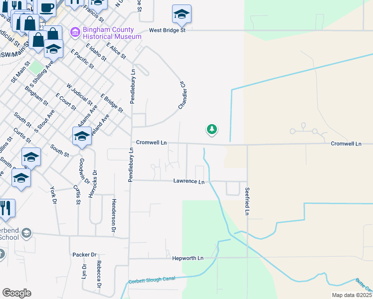 map of restaurants, bars, coffee shops, grocery stores, and more near 1874 Cromwell Lane in Blackfoot