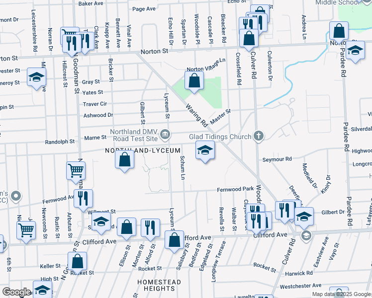 map of restaurants, bars, coffee shops, grocery stores, and more near 134 Schum Lane in Rochester