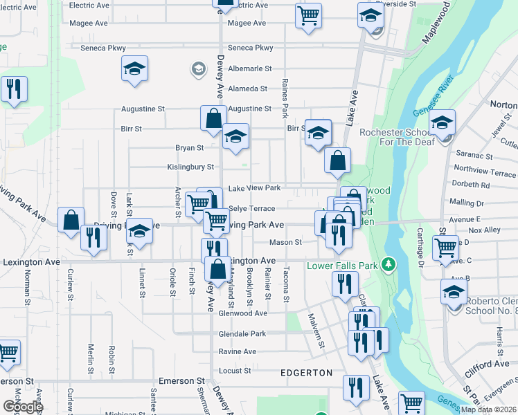 map of restaurants, bars, coffee shops, grocery stores, and more near in Rochester