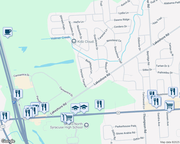 map of restaurants, bars, coffee shops, grocery stores, and more near 6070 Bethlehem Lane in Cicero