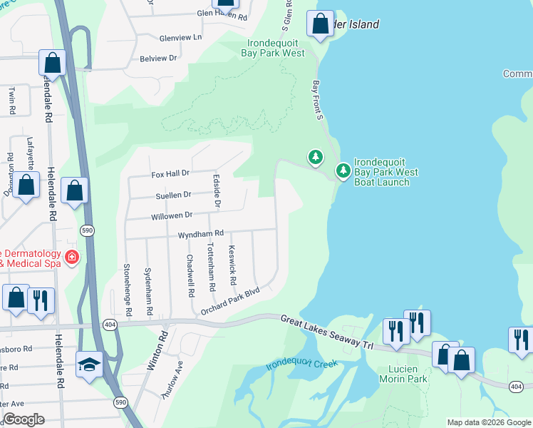 map of restaurants, bars, coffee shops, grocery stores, and more near 310 Orchard Park Boulevard in Rochester