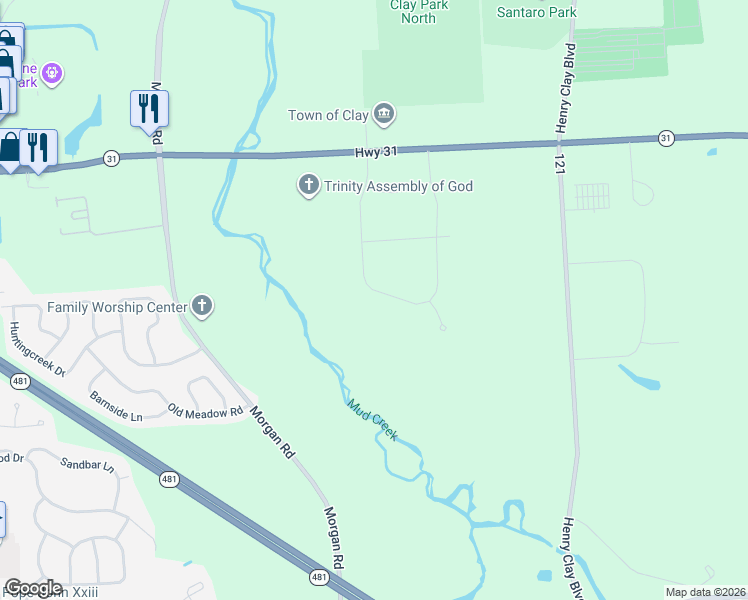 map of restaurants, bars, coffee shops, grocery stores, and more near 8529 McNamara Drive in Clay