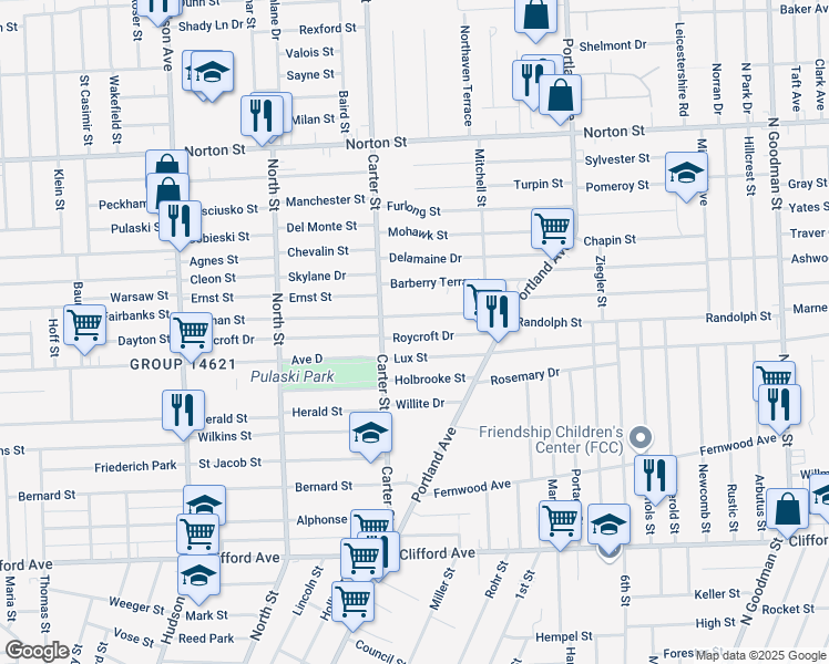 map of restaurants, bars, coffee shops, grocery stores, and more near 316 Roycroft Drive in Rochester