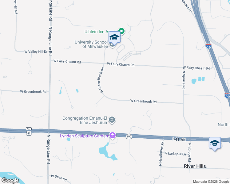 map of restaurants, bars, coffee shops, grocery stores, and more near 8980 North Green Brook Road in River Hills