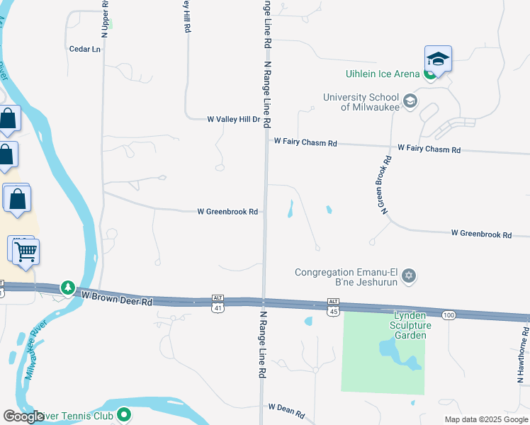 map of restaurants, bars, coffee shops, grocery stores, and more near 8998 N Range Line Rd in River Hills