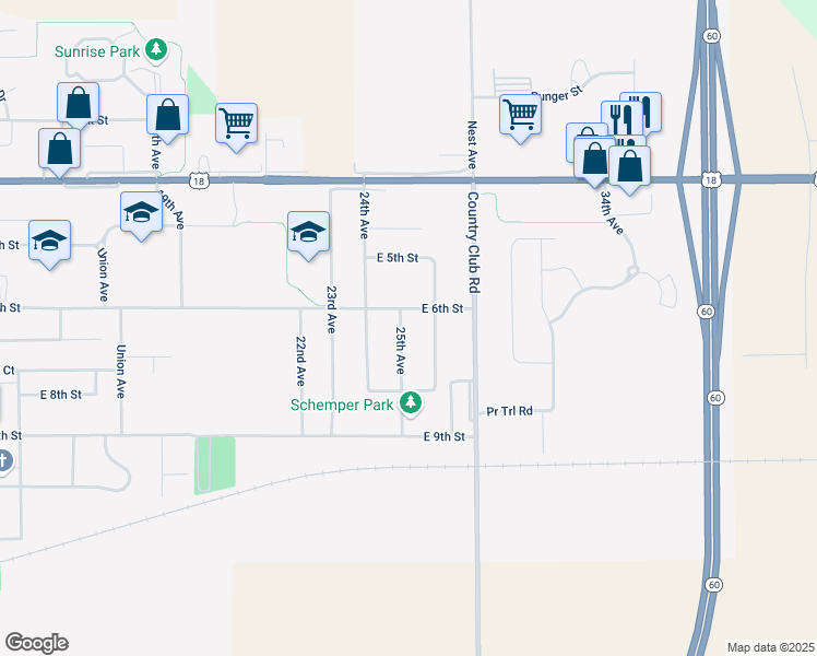 map of restaurants, bars, coffee shops, grocery stores, and more near 611 25th Avenue in Sheldon
