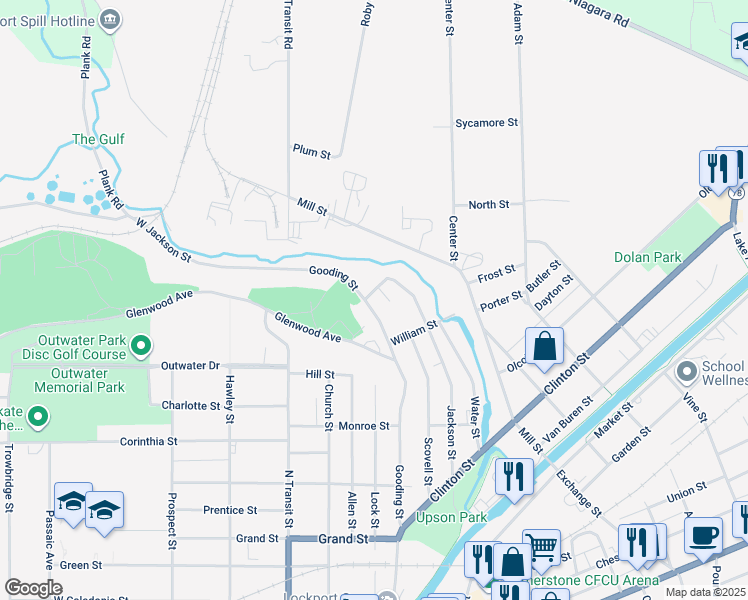 map of restaurants, bars, coffee shops, grocery stores, and more near 2 Harwood Street in Lockport