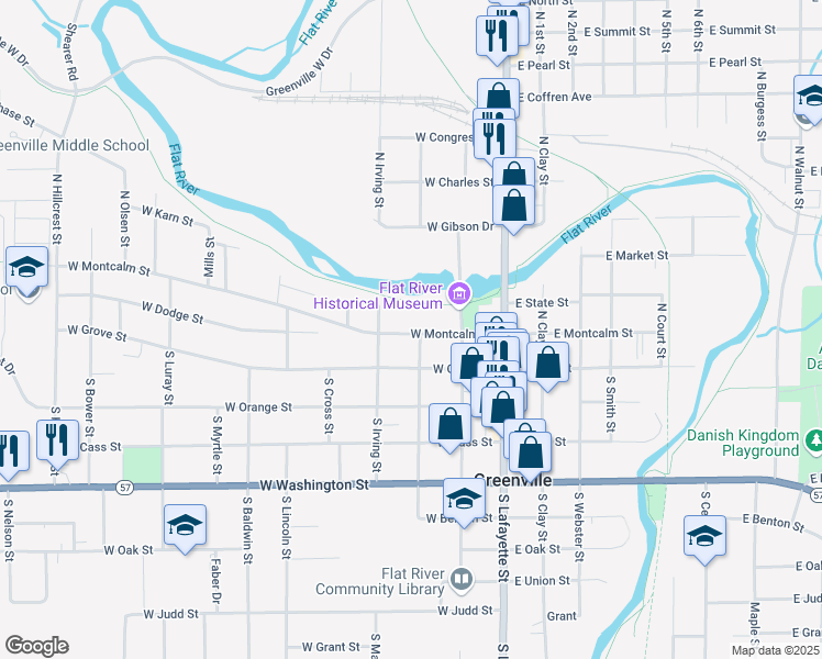 map of restaurants, bars, coffee shops, grocery stores, and more near 312 West Montcalm Street in Greenville