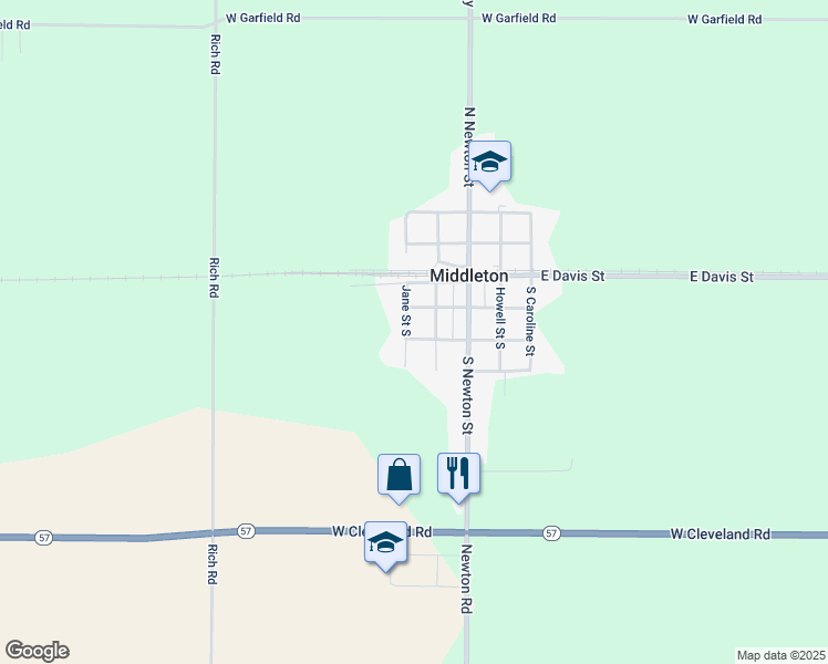 map of restaurants, bars, coffee shops, grocery stores, and more near 222 Elm Street West in Middleton