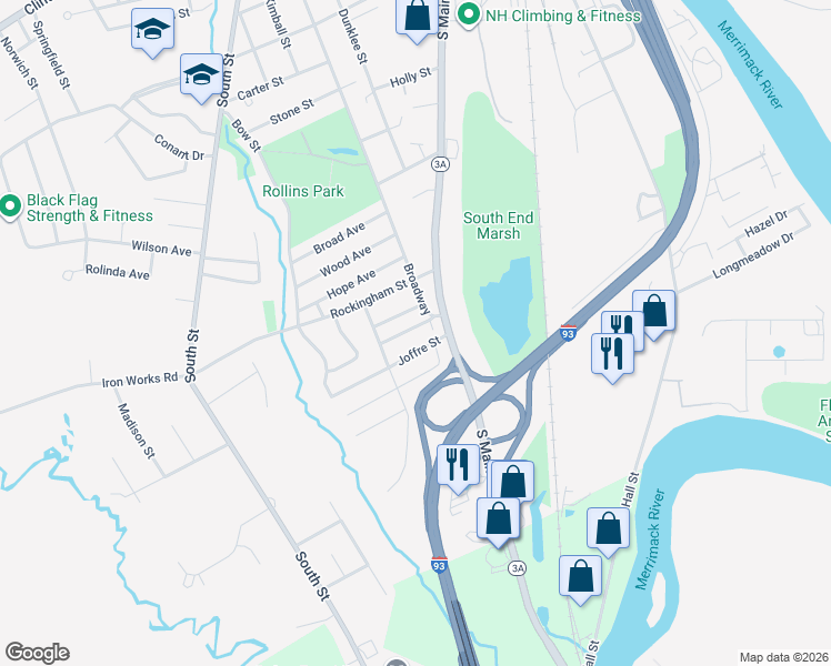 map of restaurants, bars, coffee shops, grocery stores, and more near 13 Wiggin Street in Concord