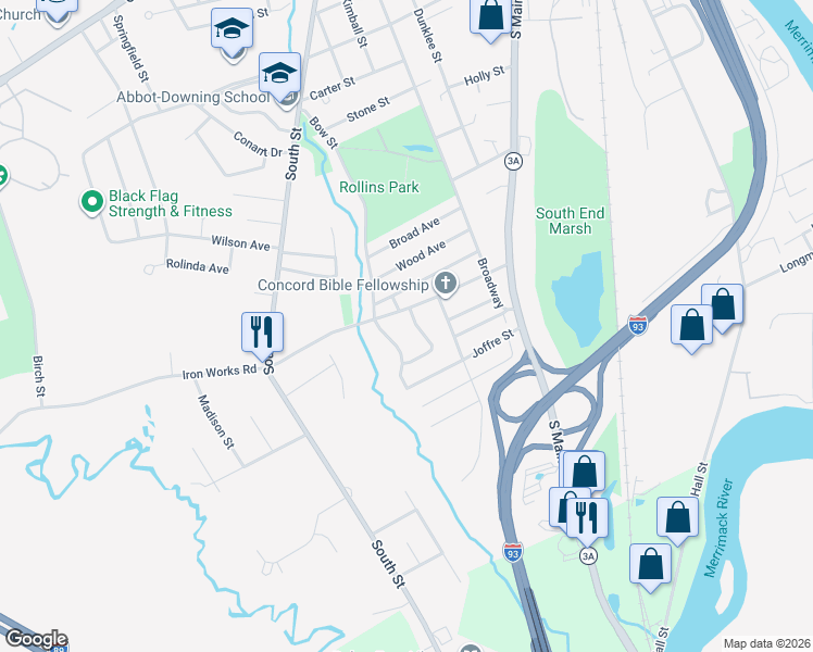 map of restaurants, bars, coffee shops, grocery stores, and more near 4 Fellows St in Concord