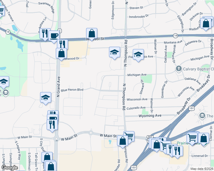 map of restaurants, bars, coffee shops, grocery stores, and more near 256 Cottage Court in Sun Prairie