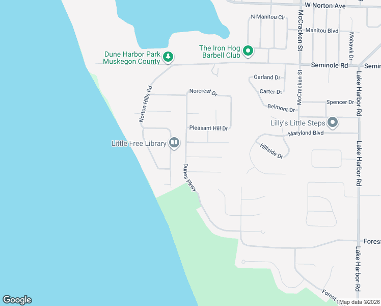 map of restaurants, bars, coffee shops, grocery stores, and more near 3930 Dunes Parkway in Norton Shores