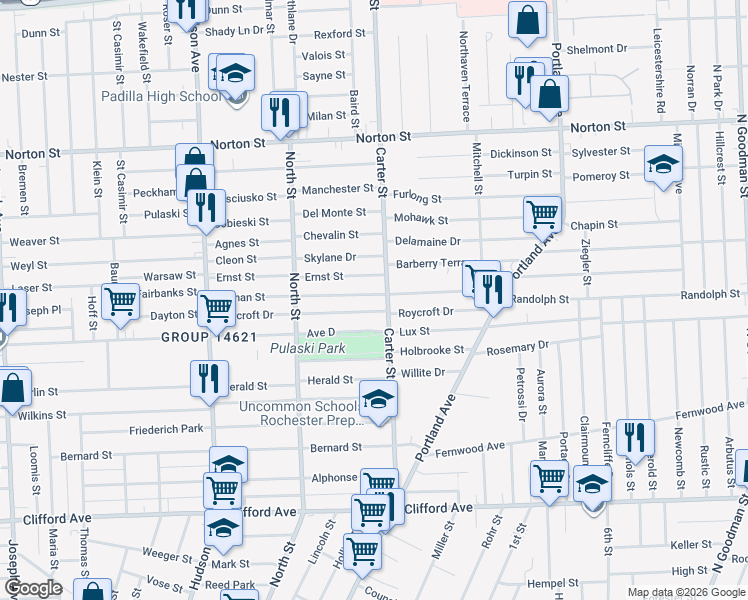 map of restaurants, bars, coffee shops, grocery stores, and more near in Rochester