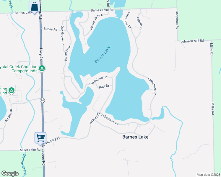 map of restaurants, bars, coffee shops, grocery stores, and more near 710 Lakeshore Drive in Columbiaville
