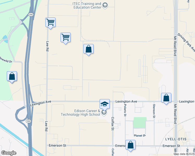 map of restaurants, bars, coffee shops, grocery stores, and more near 1600 Lexington Avenue in Rochester