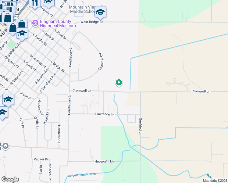 map of restaurants, bars, coffee shops, grocery stores, and more near 2010 Cromwell Lane in Blackfoot
