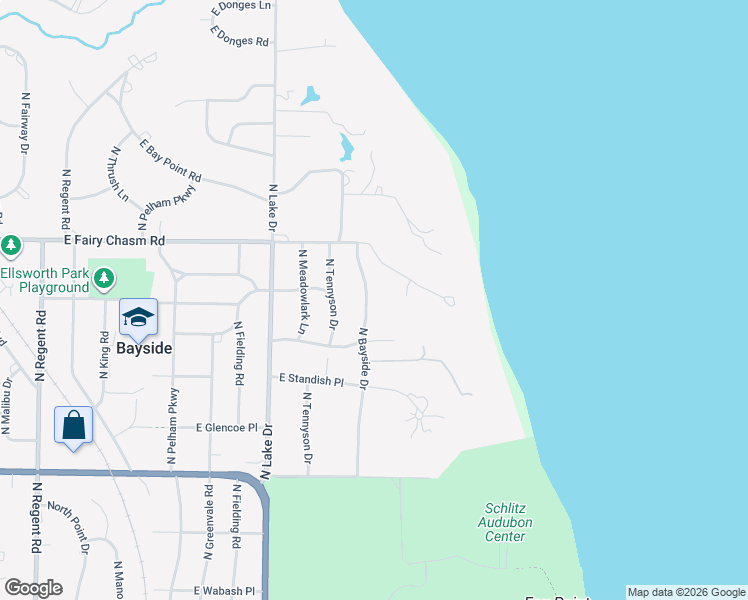 map of restaurants, bars, coffee shops, grocery stores, and more near 9086 North Bayside Drive in Bayside