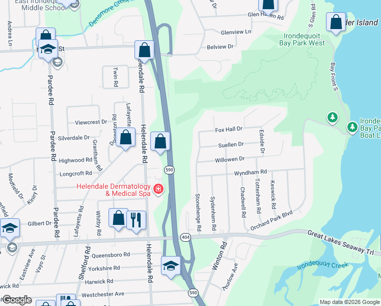 map of restaurants, bars, coffee shops, grocery stores, and more near 241 Stonehenge Road in Rochester