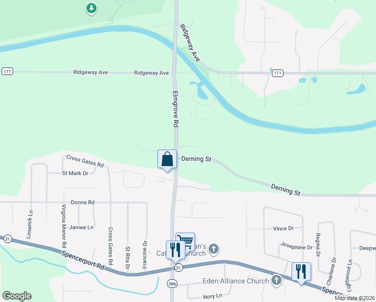 map of restaurants, bars, coffee shops, grocery stores, and more near in Monroe County