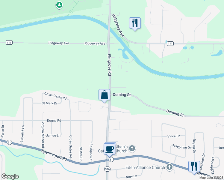 map of restaurants, bars, coffee shops, grocery stores, and more near in Monroe County