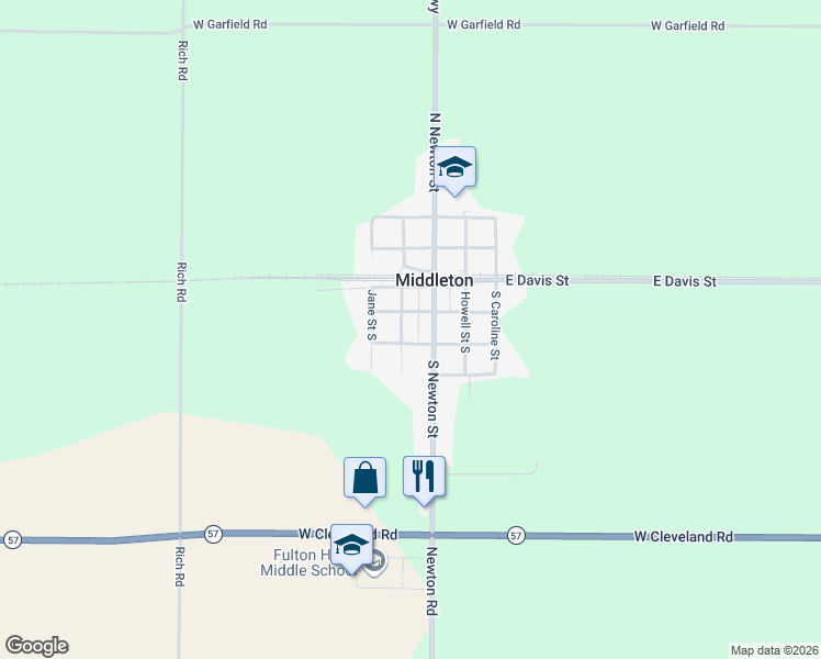 map of restaurants, bars, coffee shops, grocery stores, and more near 115 Elizabeth Street South in Middleton