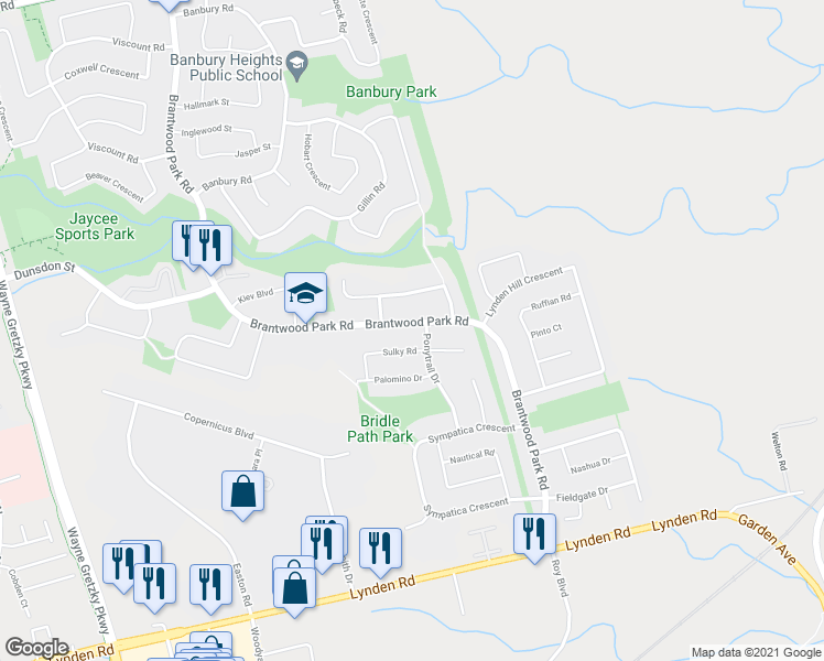 map of restaurants, bars, coffee shops, grocery stores, and more near 286 Brantwood Park Road in Brantford