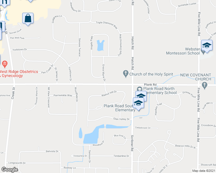 map of restaurants, bars, coffee shops, grocery stores, and more near 3 Pine Meadow Drive in Penfield