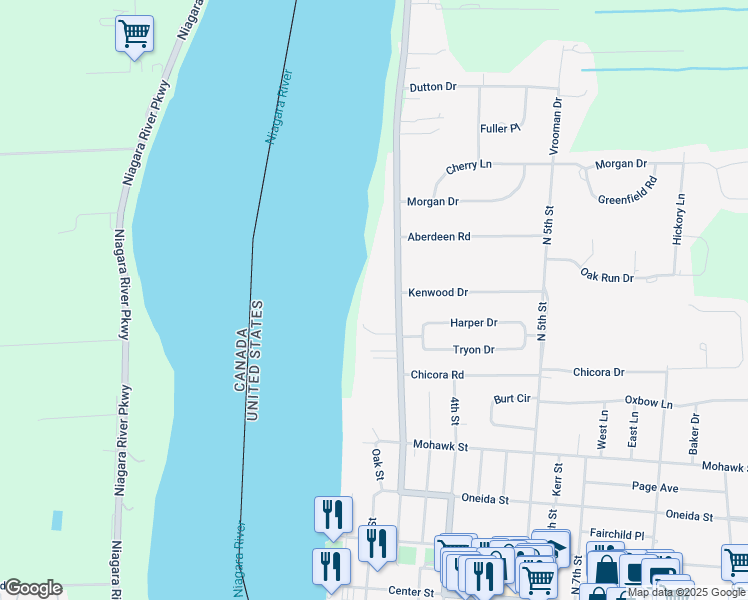 map of restaurants, bars, coffee shops, grocery stores, and more near 4760 Lower River Road in Lewiston