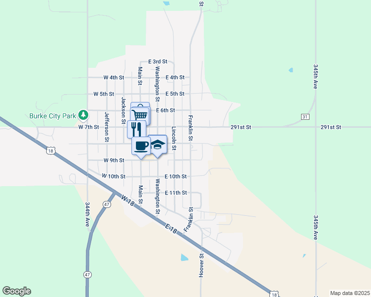 map of restaurants, bars, coffee shops, grocery stores, and more near 817-899 Franklin Street in Burke