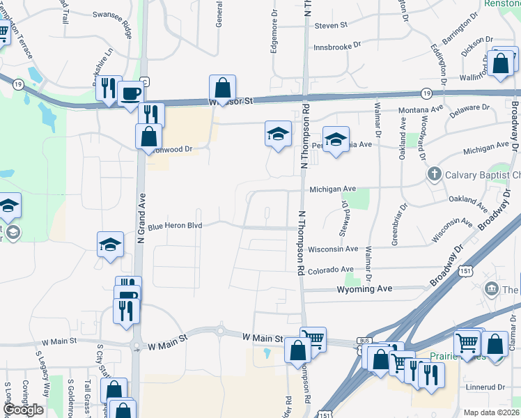 map of restaurants, bars, coffee shops, grocery stores, and more near 256 Cottage Court in Sun Prairie