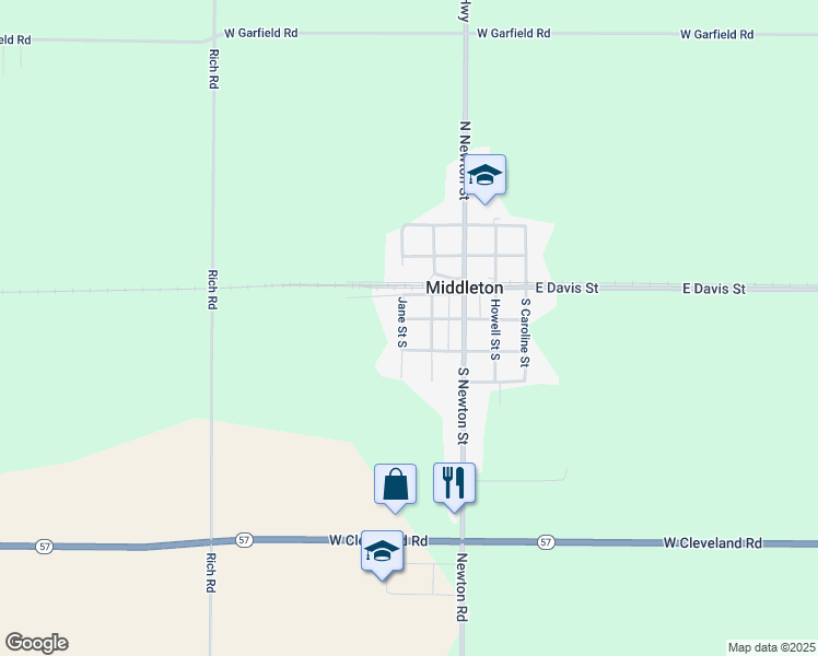 map of restaurants, bars, coffee shops, grocery stores, and more near 222 Elm Street West in Middleton