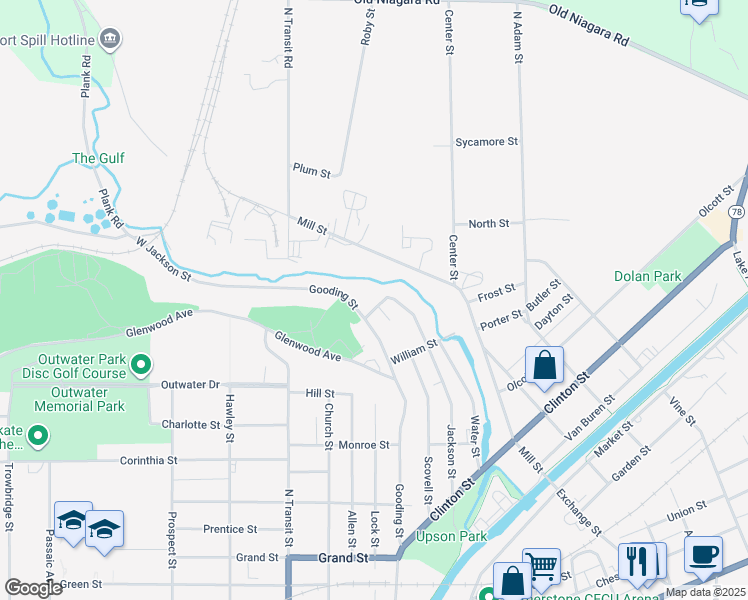 map of restaurants, bars, coffee shops, grocery stores, and more near 2 Harwood Street in Lockport