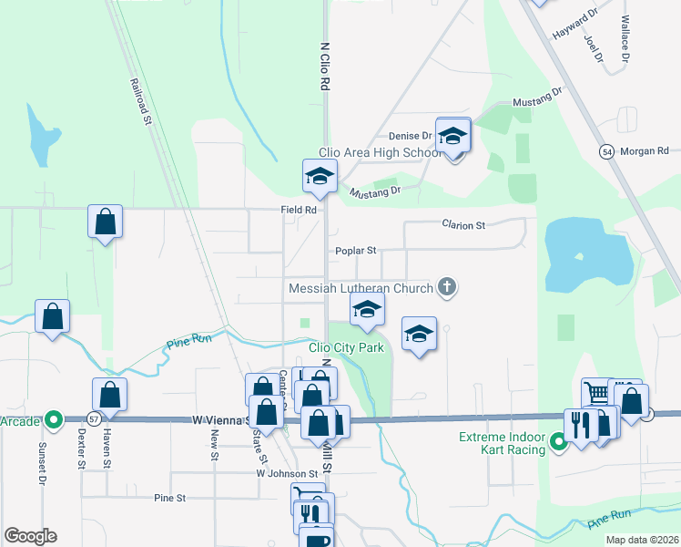 map of restaurants, bars, coffee shops, grocery stores, and more near 516 North Mill Street in Clio