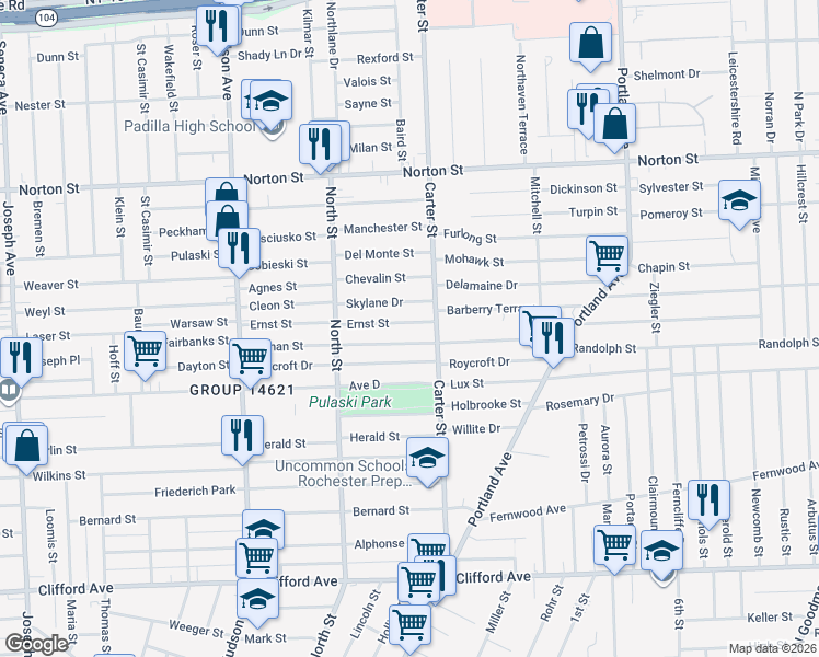 map of restaurants, bars, coffee shops, grocery stores, and more near in Rochester