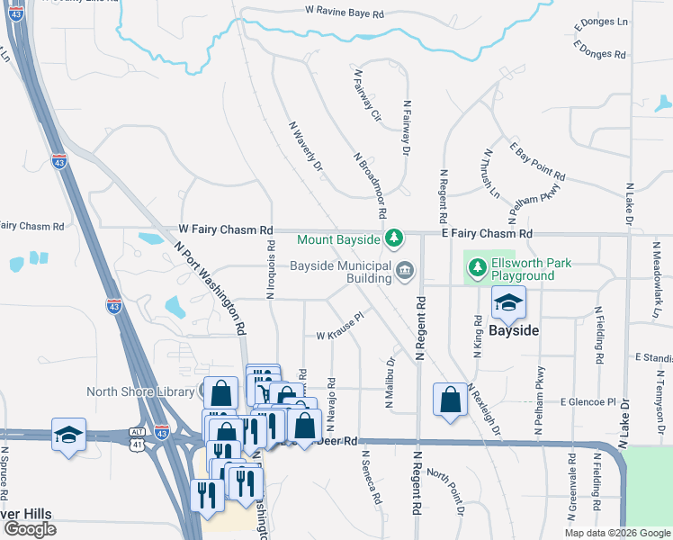 map of restaurants, bars, coffee shops, grocery stores, and more near 9127 North Santa Monica Boulevard in Bayside