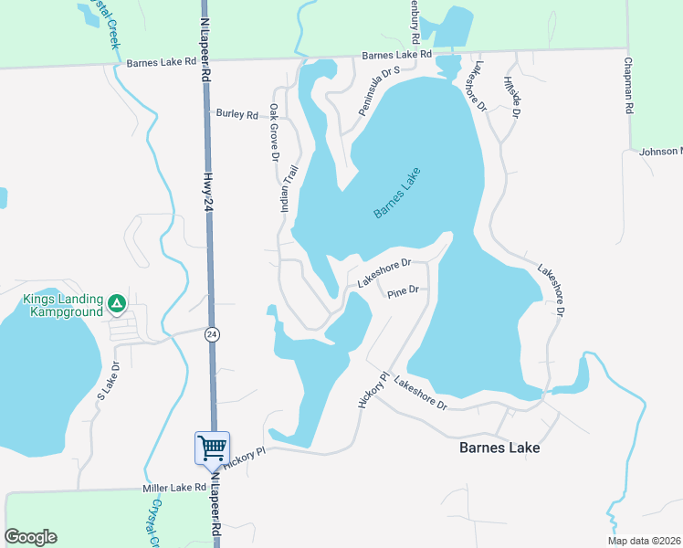 map of restaurants, bars, coffee shops, grocery stores, and more near 557 Beach Place in Columbiaville