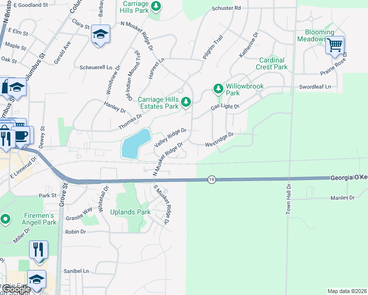 map of restaurants, bars, coffee shops, grocery stores, and more near 288 North Musket Ridge Drive in Sun Prairie