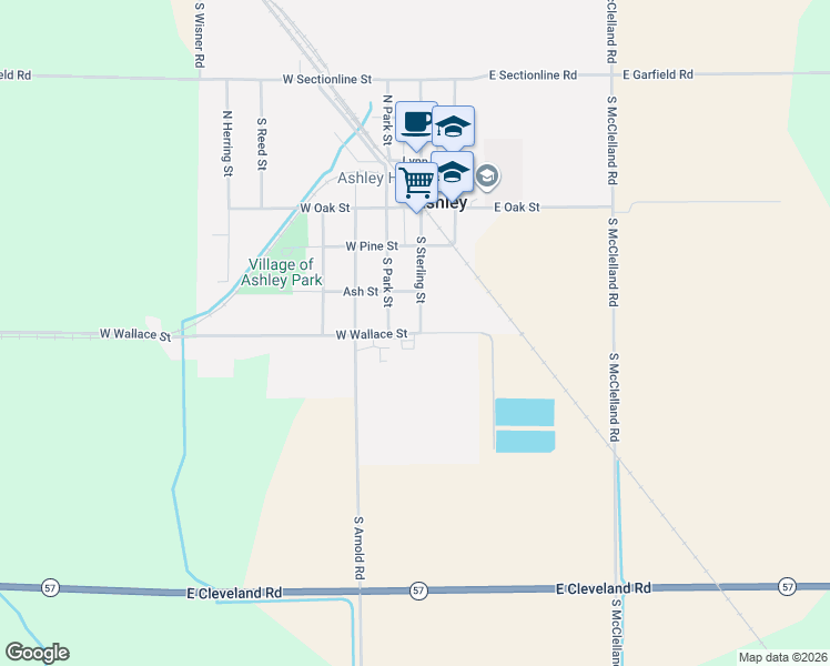 map of restaurants, bars, coffee shops, grocery stores, and more near 318 South Sterling Street in Ashley